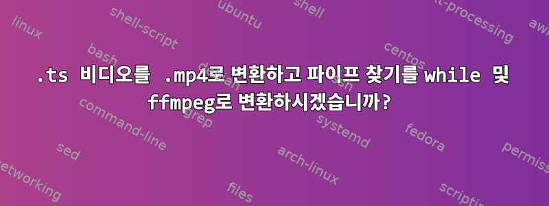 .ts 비디오를 .mp4로 변환하고 파이프 찾기를 while 및 ffmpeg로 변환하시겠습니까?