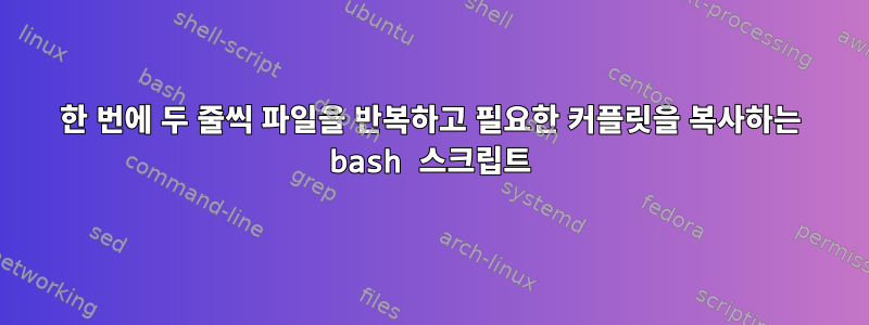 한 번에 두 줄씩 파일을 반복하고 필요한 커플릿을 복사하는 bash 스크립트