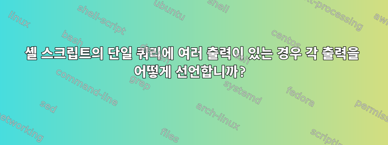 셸 스크립트의 단일 쿼리에 여러 출력이 있는 경우 각 출력을 어떻게 선언합니까?