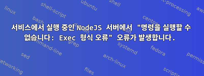 서비스에서 실행 중인 NodeJS 서버에서 "명령을 실행할 수 없습니다: Exec 형식 오류" 오류가 발생합니다.