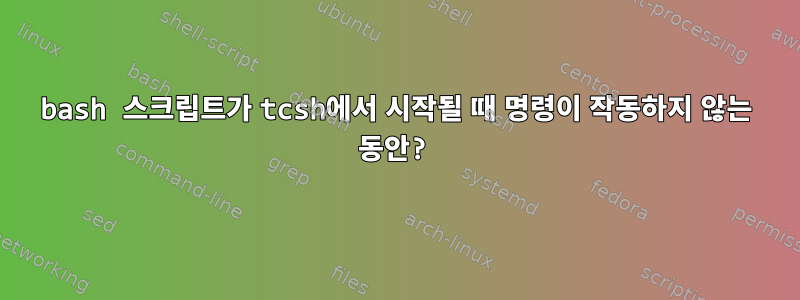 bash 스크립트가 tcsh에서 시작될 때 명령이 작동하지 않는 동안?