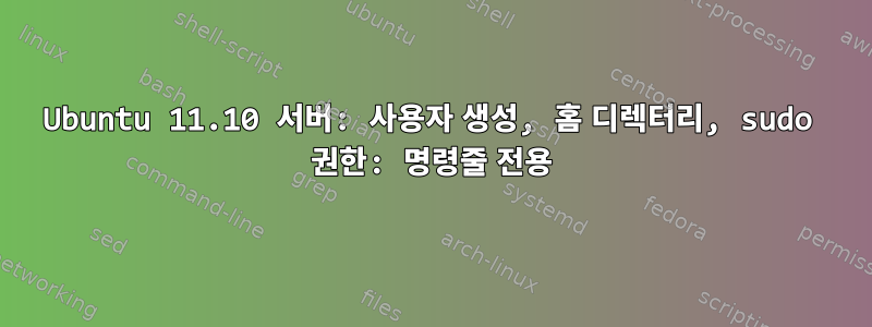 Ubuntu 11.10 서버: 사용자 생성, 홈 디렉터리, sudo 권한: 명령줄 전용