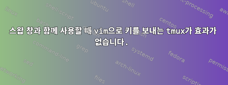 스왑 창과 함께 사용할 때 vim으로 키를 보내는 tmux가 효과가 없습니다.