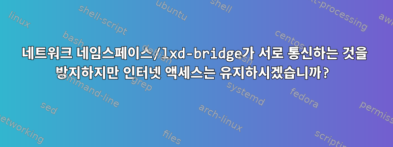 네트워크 네임스페이스/lxd-bridge가 서로 통신하는 것을 방지하지만 인터넷 액세스는 유지하시겠습니까?