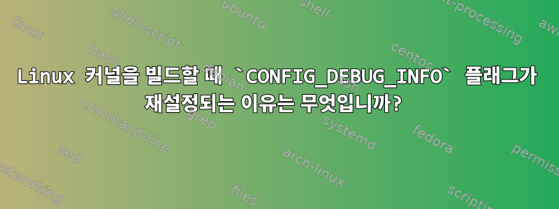 Linux 커널을 빌드할 때 `CONFIG_DEBUG_INFO` 플래그가 재설정되는 이유는 무엇입니까?