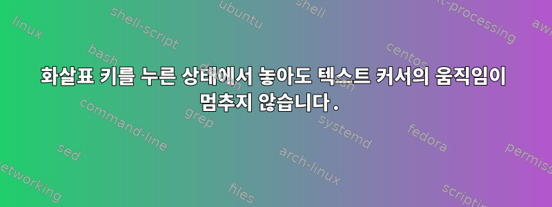 화살표 키를 누른 상태에서 놓아도 텍스트 커서의 움직임이 멈추지 않습니다.