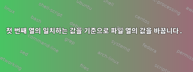 첫 번째 열의 일치하는 값을 기준으로 파일 열의 값을 바꿉니다.