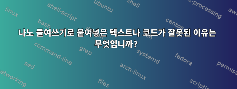 나노 들여쓰기로 붙여넣은 텍스트나 코드가 잘못된 이유는 무엇입니까?