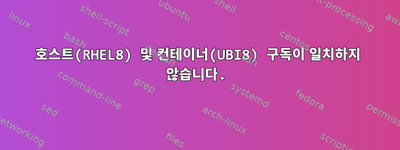 호스트(RHEL8) 및 컨테이너(UBI8) 구독이 일치하지 않습니다.