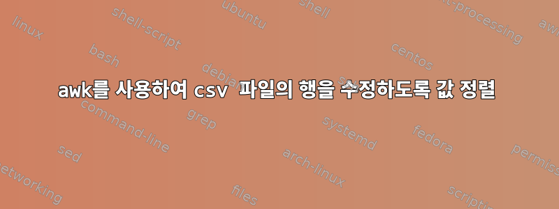 awk를 사용하여 csv 파일의 행을 수정하도록 값 정렬