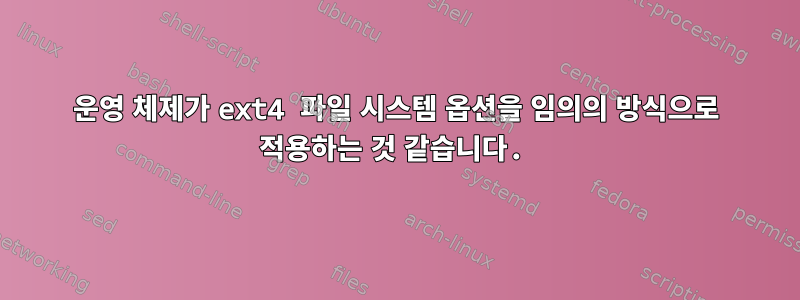 운영 체제가 ext4 파일 시스템 옵션을 임의의 방식으로 적용하는 것 같습니다.