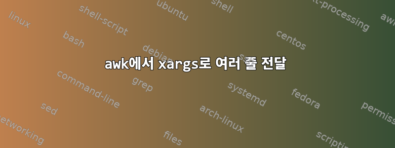 awk에서 xargs로 여러 줄 전달