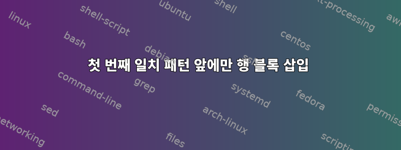 첫 번째 일치 패턴 앞에만 행 블록 삽입