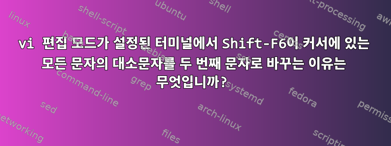 vi 편집 모드가 설정된 터미널에서 Shift-F6이 커서에 있는 모든 문자의 대소문자를 두 번째 문자로 바꾸는 이유는 무엇입니까?