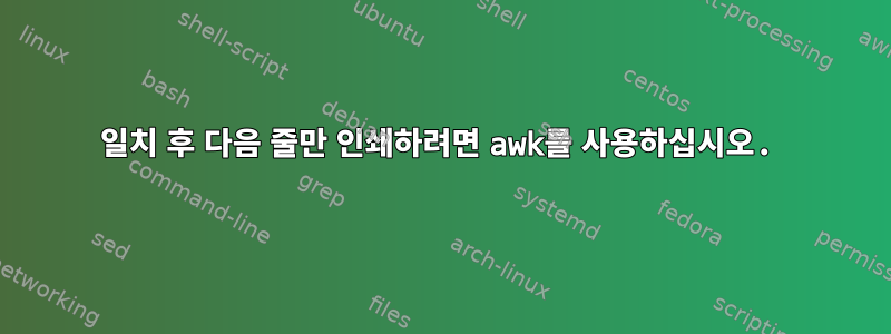 일치 후 다음 줄만 인쇄하려면 awk를 사용하십시오.