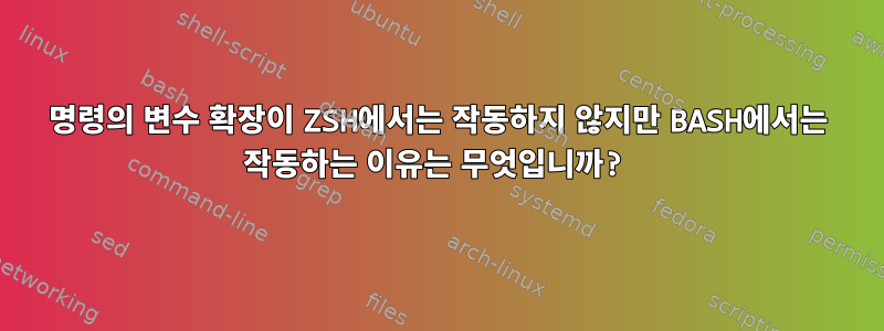 명령의 변수 확장이 ZSH에서는 작동하지 않지만 BASH에서는 작동하는 이유는 무엇입니까?