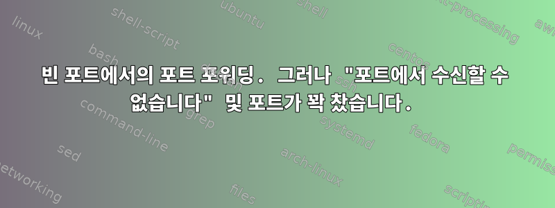 빈 포트에서의 포트 포워딩. 그러나 "포트에서 수신할 수 없습니다" 및 포트가 꽉 찼습니다.