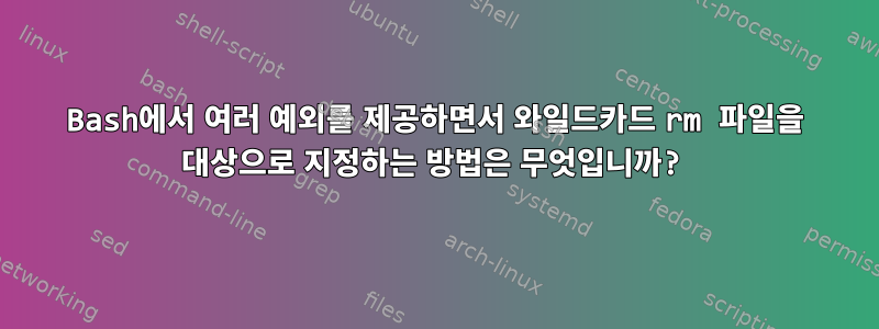 Bash에서 여러 예외를 제공하면서 와일드카드 rm 파일을 대상으로 지정하는 방법은 무엇입니까?