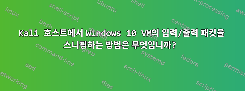 Kali 호스트에서 Windows 10 VM의 입력/출력 패킷을 스니핑하는 방법은 무엇입니까?