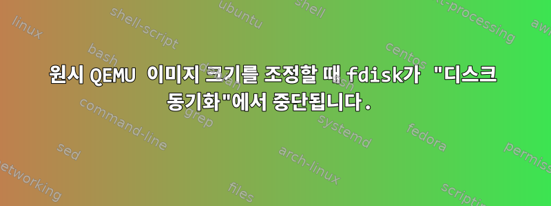 원시 QEMU 이미지 크기를 조정할 때 fdisk가 "디스크 동기화"에서 중단됩니다.