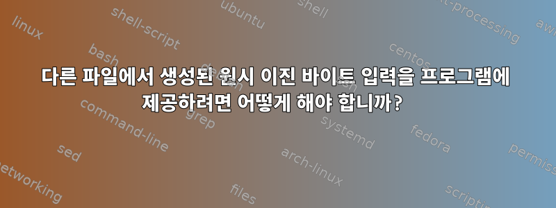 다른 파일에서 생성된 원시 이진 바이트 입력을 프로그램에 제공하려면 어떻게 해야 합니까?