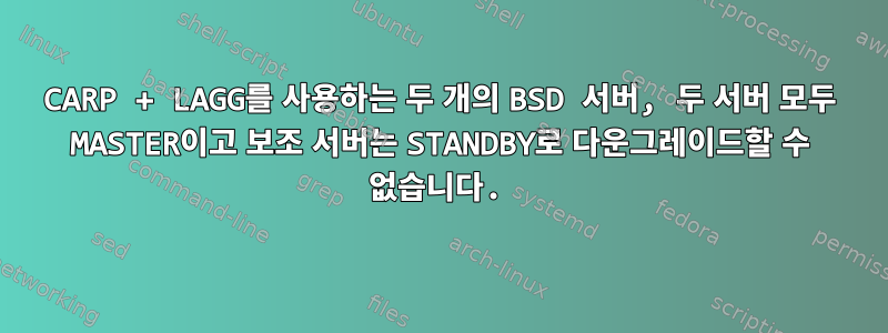 CARP + LAGG를 사용하는 두 개의 BSD 서버, 두 서버 모두 MASTER이고 보조 서버는 STANDBY로 다운그레이드할 수 없습니다.