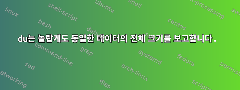 du는 놀랍게도 동일한 데이터의 전체 크기를 보고합니다.