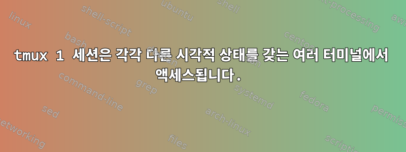 tmux 1 세션은 각각 다른 시각적 상태를 갖는 여러 터미널에서 액세스됩니다.