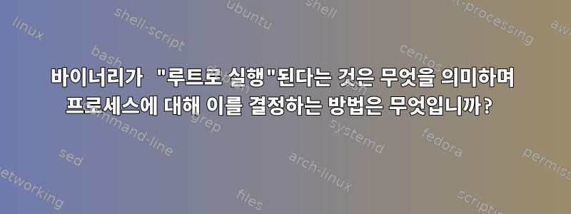 바이너리가 "루트로 실행"된다는 것은 무엇을 의미하며 프로세스에 대해 이를 결정하는 방법은 무엇입니까?