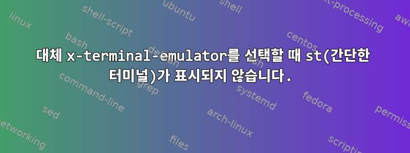 대체 x-terminal-emulator를 선택할 때 st(간단한 터미널)가 표시되지 않습니다.