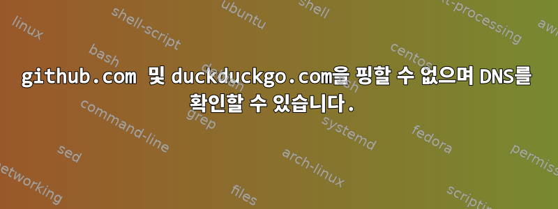 github.com 및 duckduckgo.com을 핑할 수 없으며 DNS를 확인할 수 있습니다.