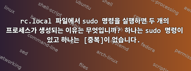 rc.local 파일에서 sudo 명령을 실행하면 두 개의 프로세스가 생성되는 이유는 무엇입니까? 하나는 sudo 명령이 있고 하나는 [중복]이 없습니다.