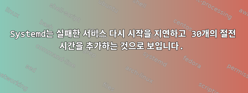 Systemd는 실패한 서비스 다시 시작을 지연하고 30개의 절전 시간을 추가하는 것으로 보입니다.