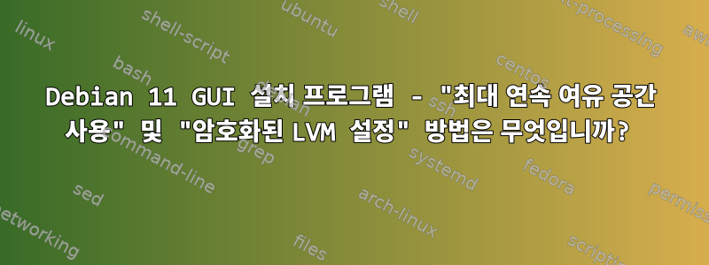 Debian 11 GUI 설치 프로그램 - "최대 연속 여유 공간 사용" 및 "암호화된 LVM 설정" 방법은 무엇입니까?