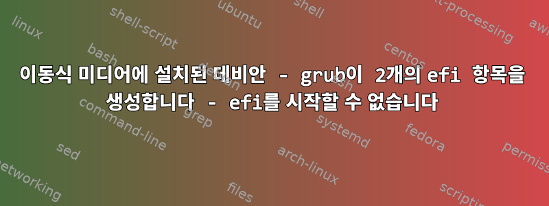 이동식 미디어에 설치된 데비안 - grub이 2개의 efi 항목을 생성합니다 - efi를 시작할 수 없습니다