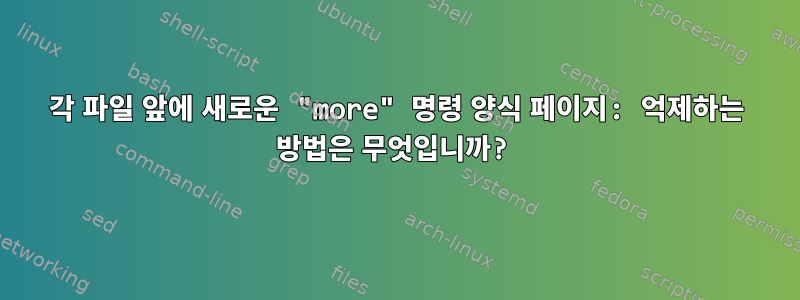 각 파일 앞에 새로운 "more" 명령 양식 페이지: 억제하는 방법은 무엇입니까?