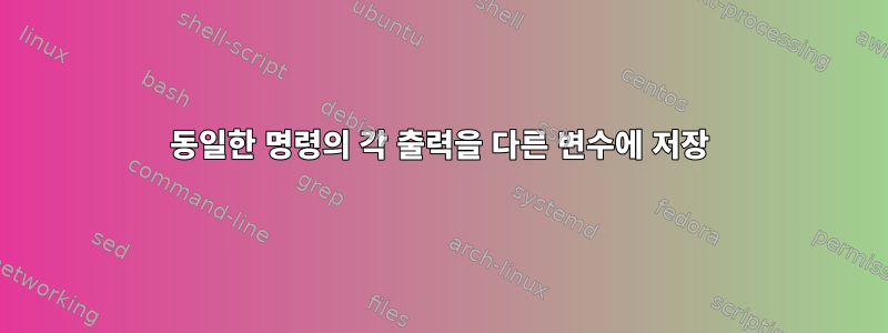 동일한 명령의 각 출력을 다른 변수에 저장