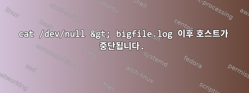 cat /dev/null &gt; bigfile.log 이후 호스트가 중단됩니다.