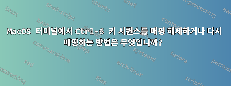 MacOS 터미널에서 Ctrl-6 키 시퀀스를 매핑 해제하거나 다시 매핑하는 방법은 무엇입니까?