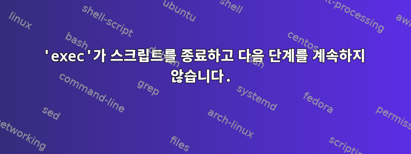 'exec'가 스크립트를 종료하고 다음 단계를 계속하지 않습니다.