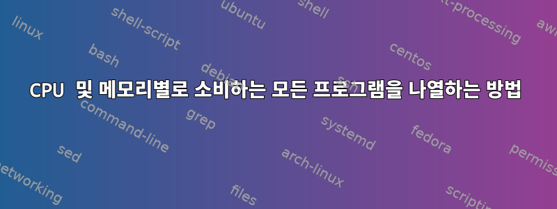 CPU 및 메모리별로 소비하는 모든 프로그램을 나열하는 방법