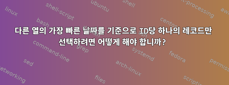 다른 열의 가장 빠른 날짜를 기준으로 ID당 하나의 레코드만 선택하려면 어떻게 해야 합니까?