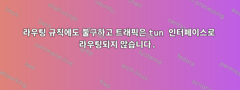 라우팅 규칙에도 불구하고 트래픽은 tun 인터페이스로 라우팅되지 않습니다.