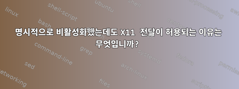 명시적으로 비활성화했는데도 X11 전달이 허용되는 이유는 무엇입니까?