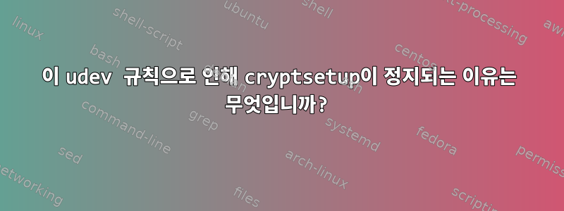 이 udev 규칙으로 인해 cryptsetup이 정지되는 이유는 무엇입니까?