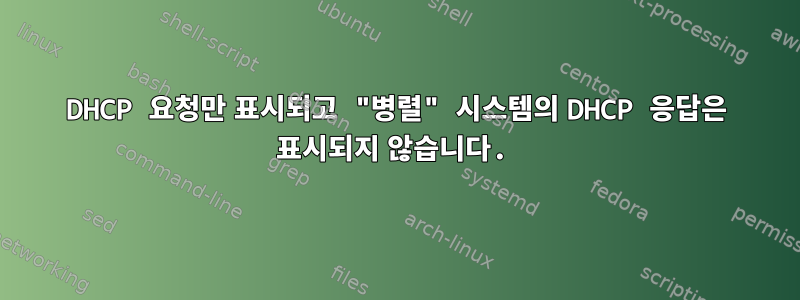 DHCP 요청만 표시되고 "병렬" 시스템의 DHCP 응답은 표시되지 않습니다.