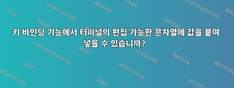 키 바인딩 기능에서 터미널의 편집 가능한 문자열에 값을 붙여 넣을 수 있습니까?