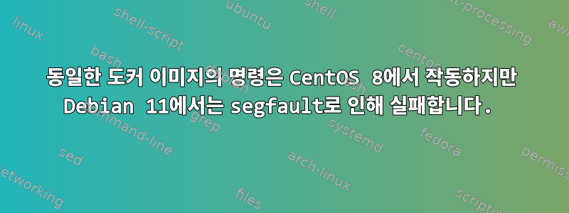 동일한 도커 이미지의 명령은 CentOS 8에서 작동하지만 Debian 11에서는 segfault로 인해 실패합니다.