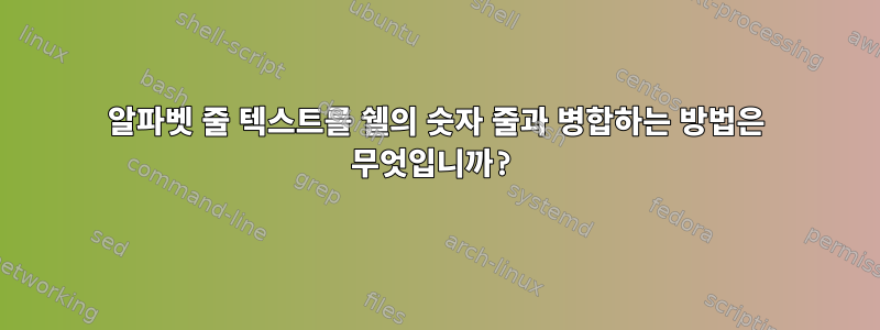 알파벳 줄 텍스트를 쉘의 숫자 줄과 병합하는 방법은 무엇입니까?