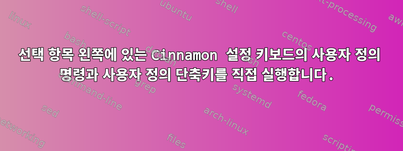 선택 항목 왼쪽에 있는 Cinnamon 설정 키보드의 사용자 정의 명령과 사용자 정의 단축키를 직접 실행합니다.